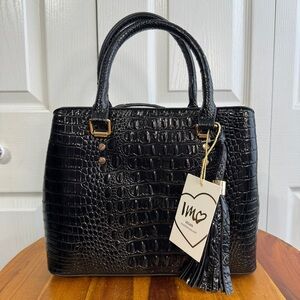 IMO vegan leather croc embossed double handle bag